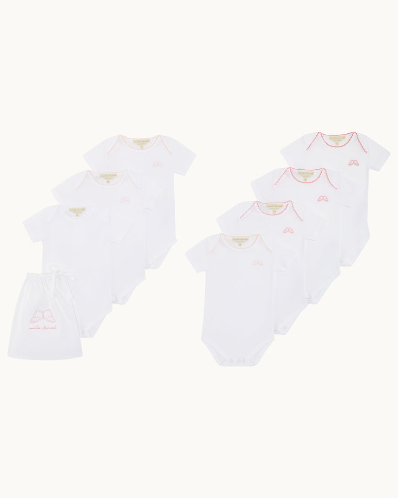 Angel Wing Picot Short Sleeve Onesies in Pink Fade, Set of 7