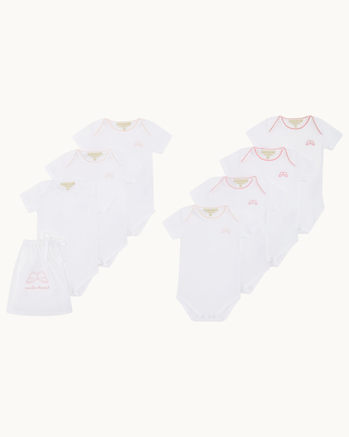 Angel Wing Picot Short Sleeve Onesies in Pink Fade, Set of 7