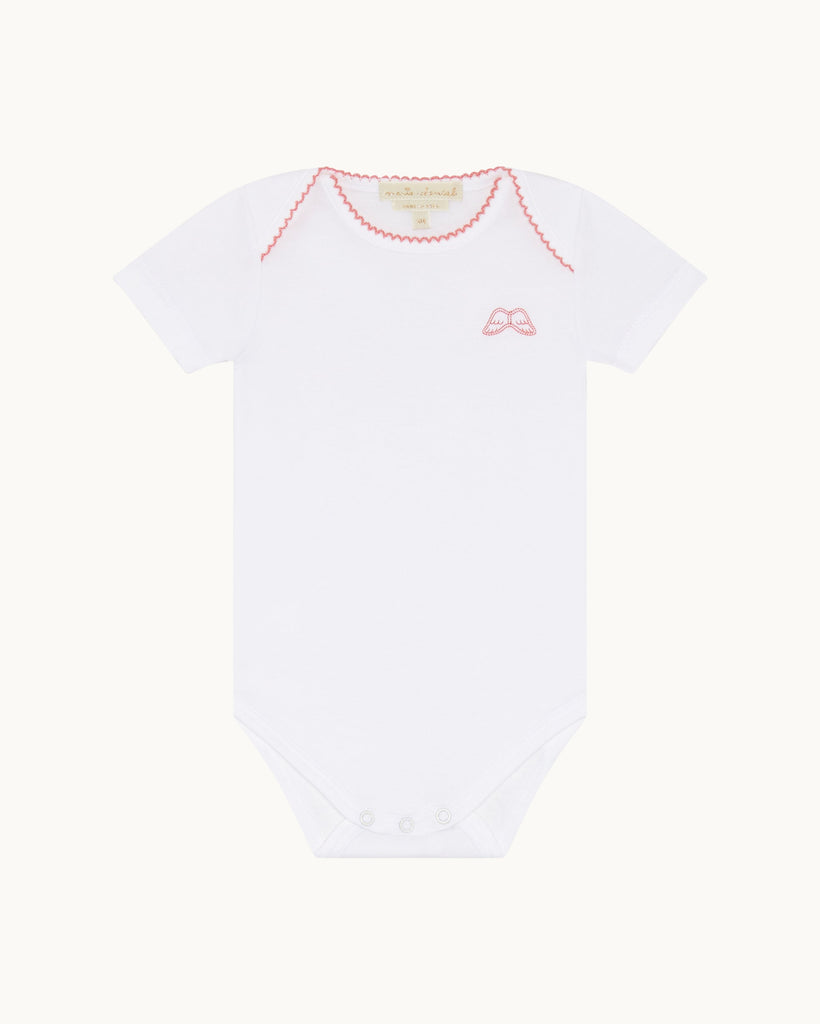 Angel Wing Picot Short Sleeve Onesies in Pink Fade, Set of 7