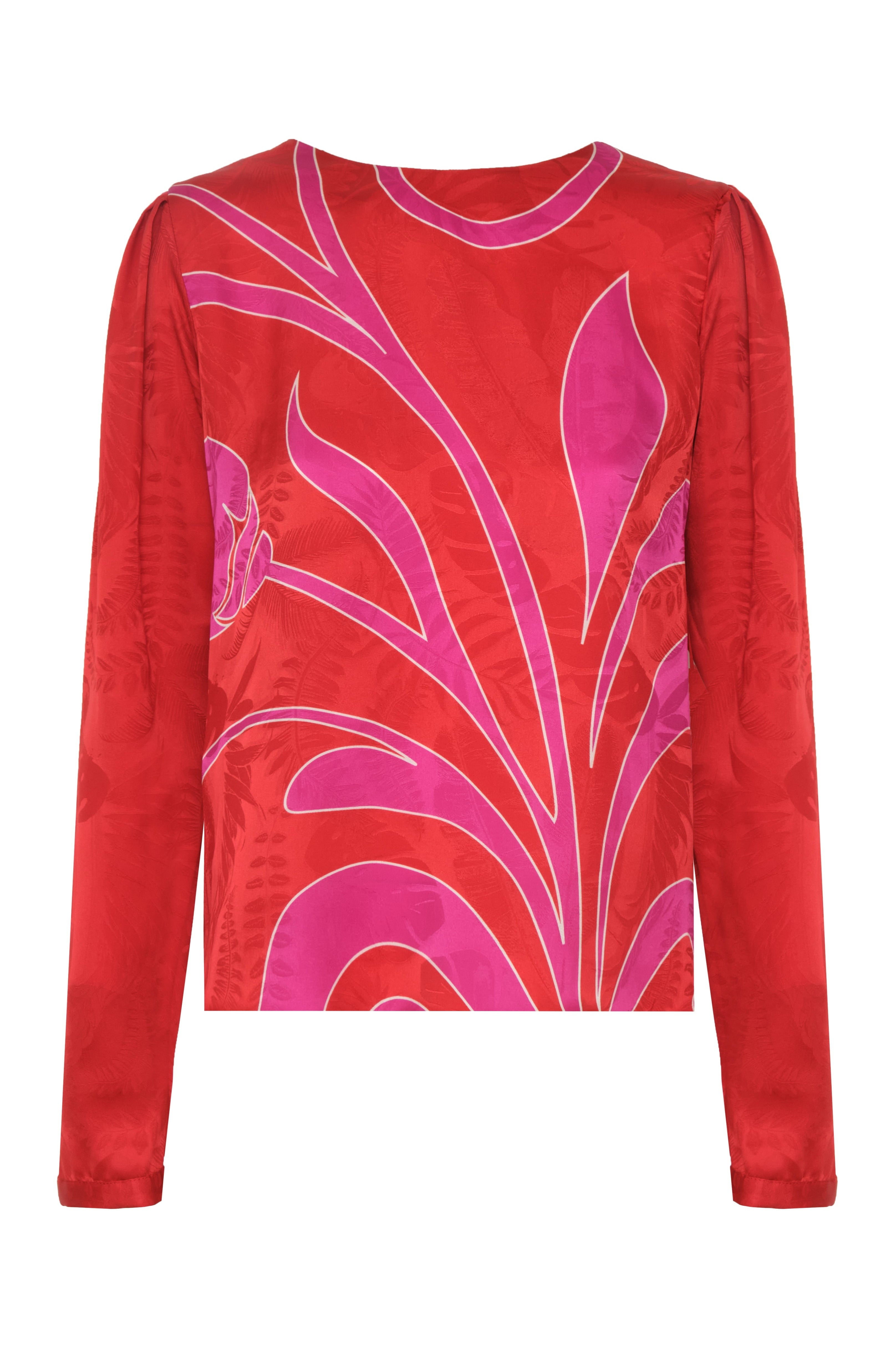 Sevilla Silk Jacquard Blouse in Red & Fuchsia Maxi Buganvilia