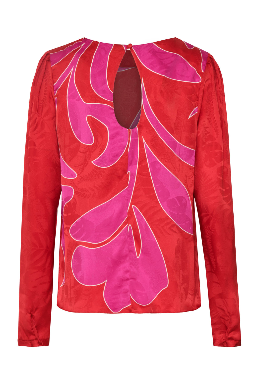 Sevilla Silk Jacquard Blouse in Red & Fuchsia Maxi Buganvilia