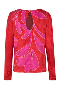 Sevilla Silk Jacquard Blouse in Red & Fuchsia Maxi Buganvilia
