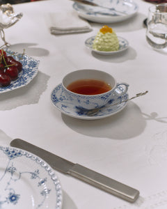 Blue Fluted Half Lace Tea Cup & Saucer 6.75Oz