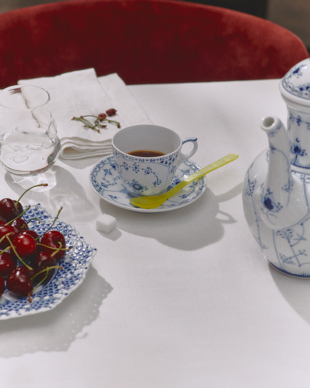 Blue Fluted Half Lace Coffee Cup & Saucer 5.75Oz