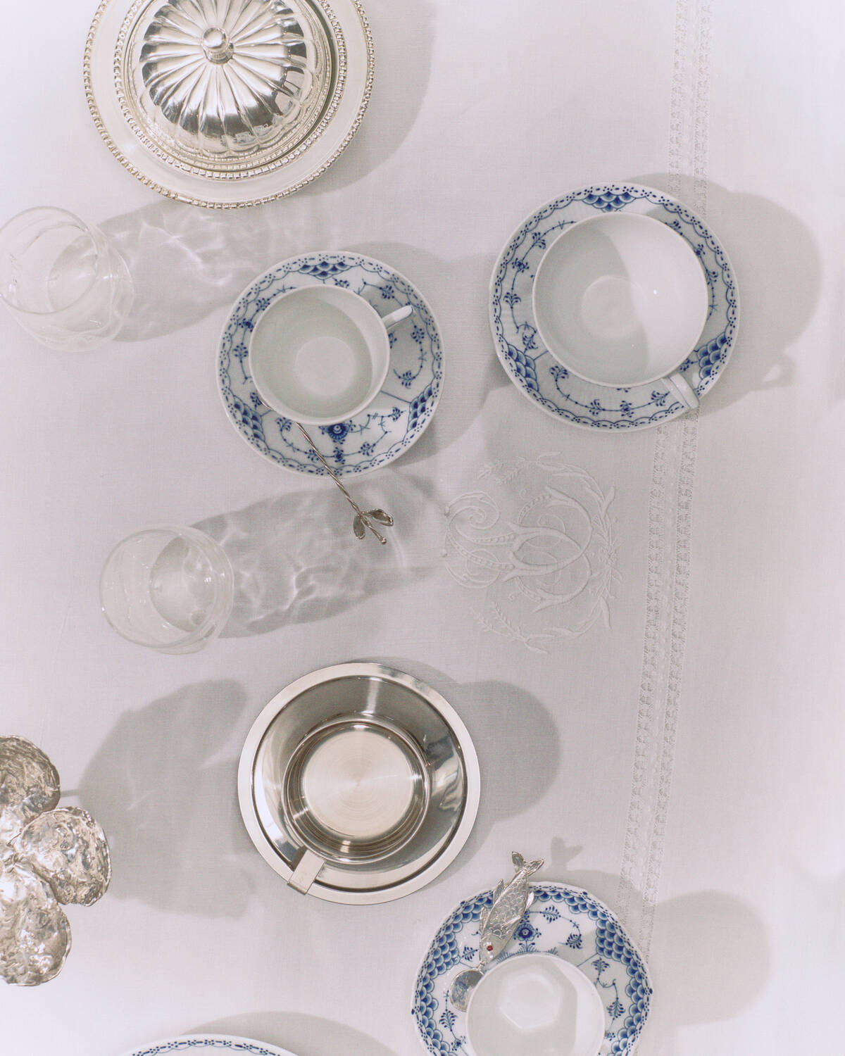 Blue Fluted Half Lace Cup and Saucer, 6.8 oz