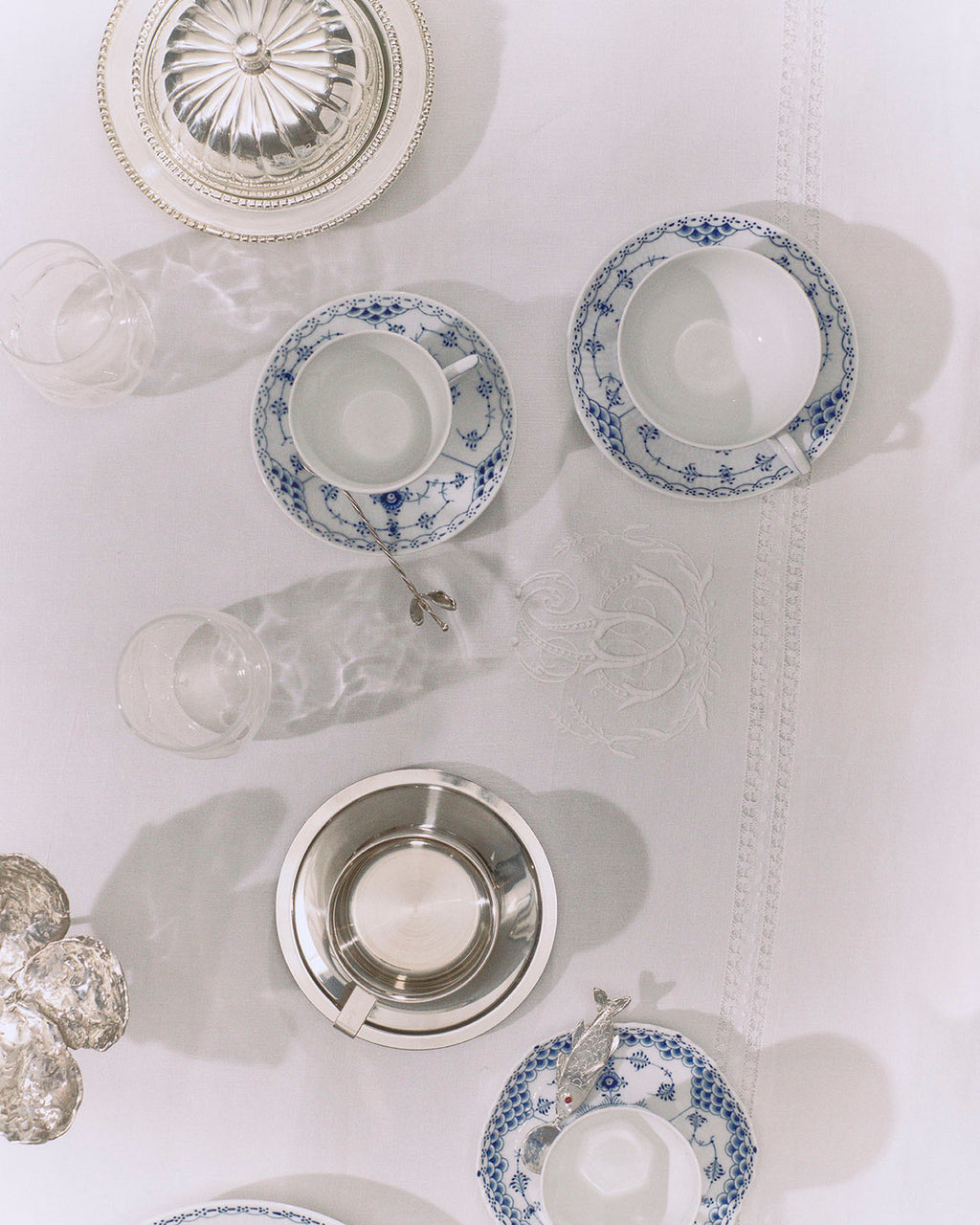 Blue Fluted Half Lace Coffee Cup & Saucer 5.75Oz