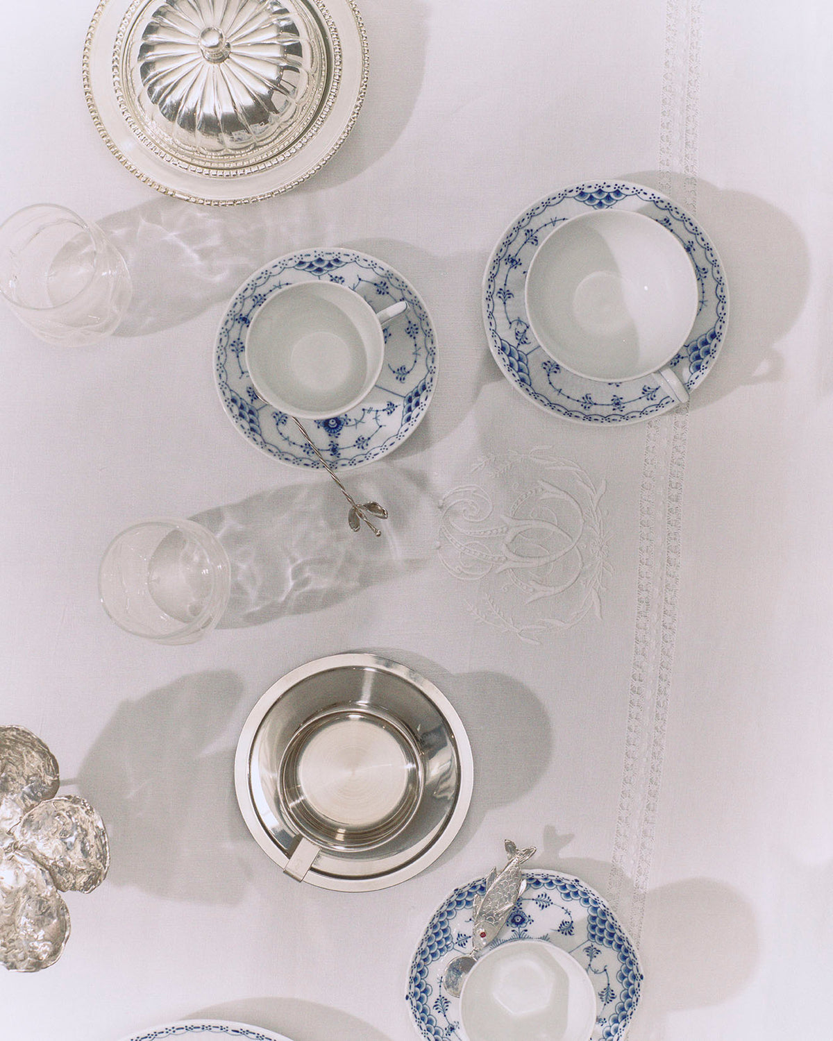 Blue Fluted Half Lace Coffee Cup & Saucer 5.75Oz