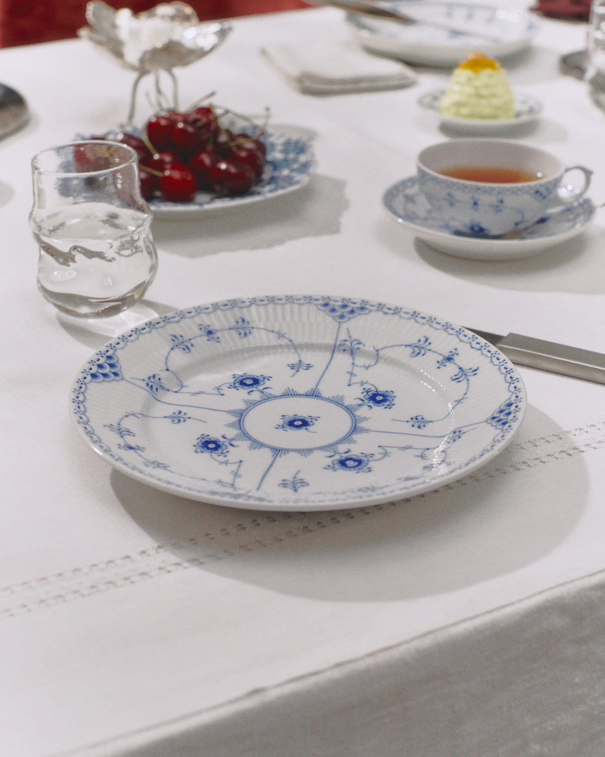 Blue Fluted Half Lace Tea Cup & Saucer 6.75Oz