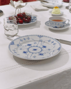 Blue Fluted Half Lace Tea Cup & Saucer 6.75Oz