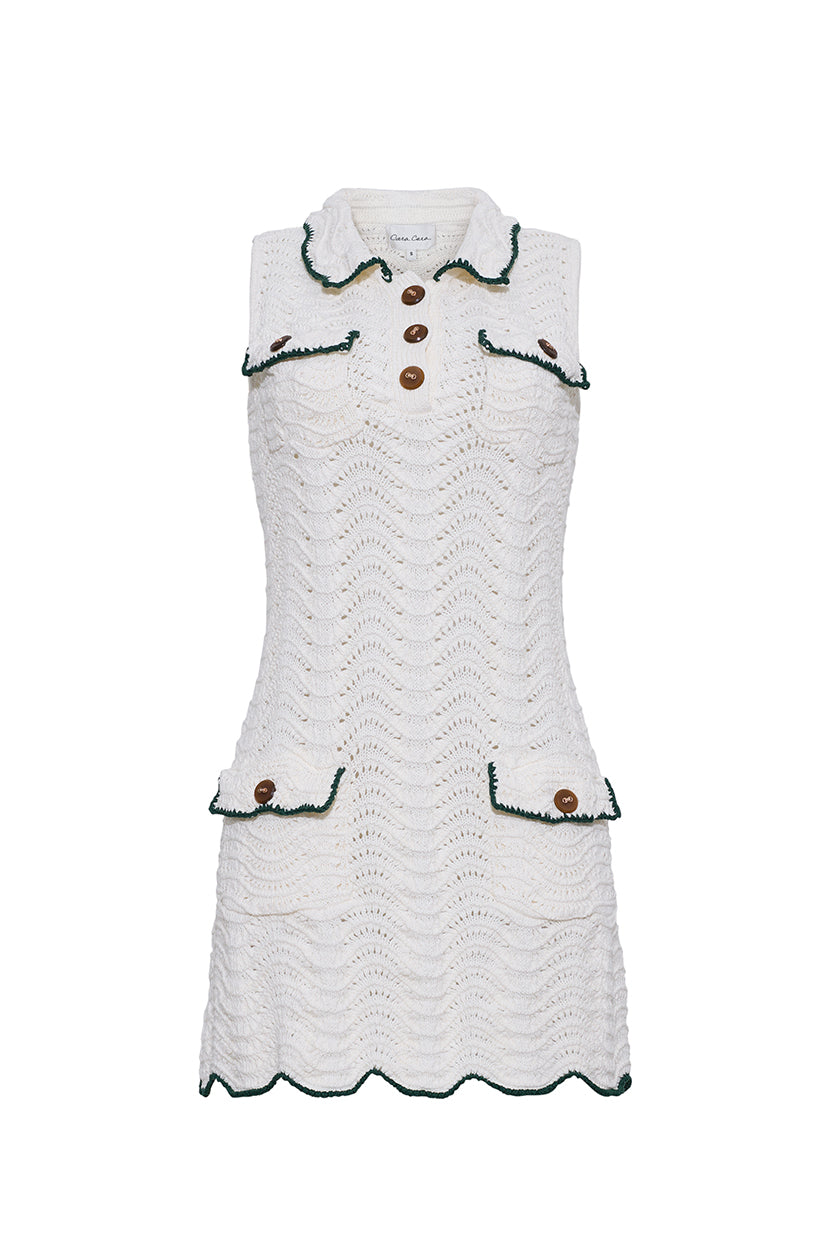 Sheena Mini Dress in Ivory Green Wave