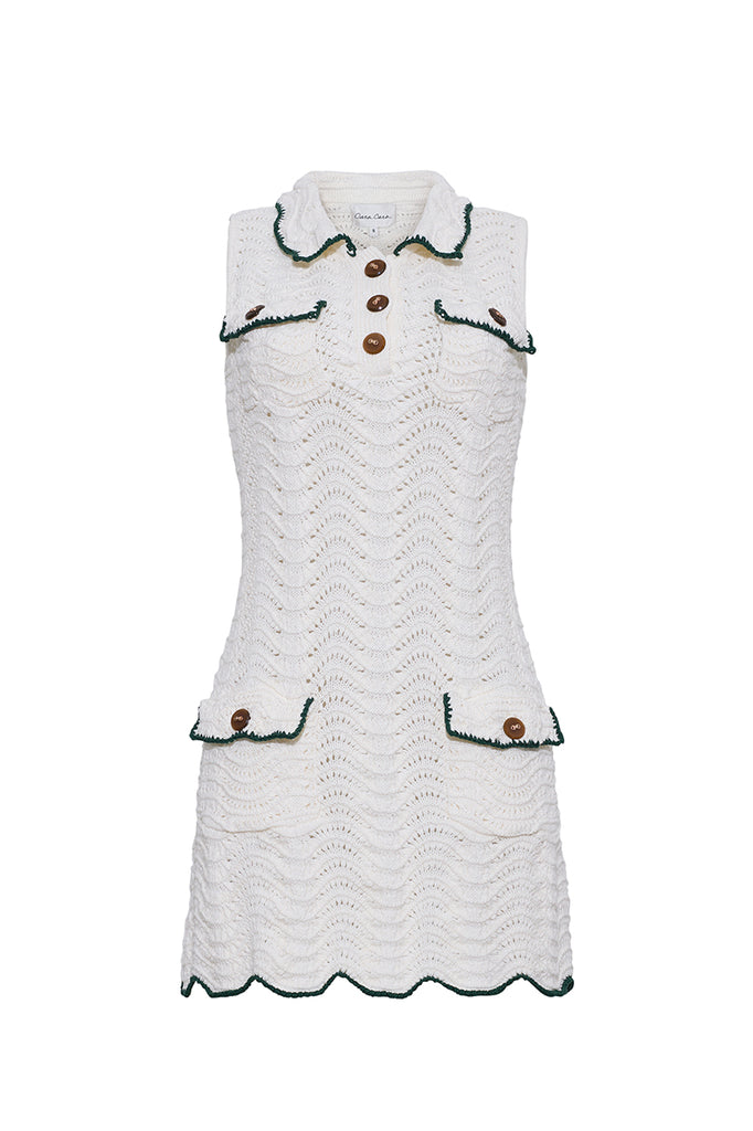 Sheena Mini Dress in Ivory Green Wave