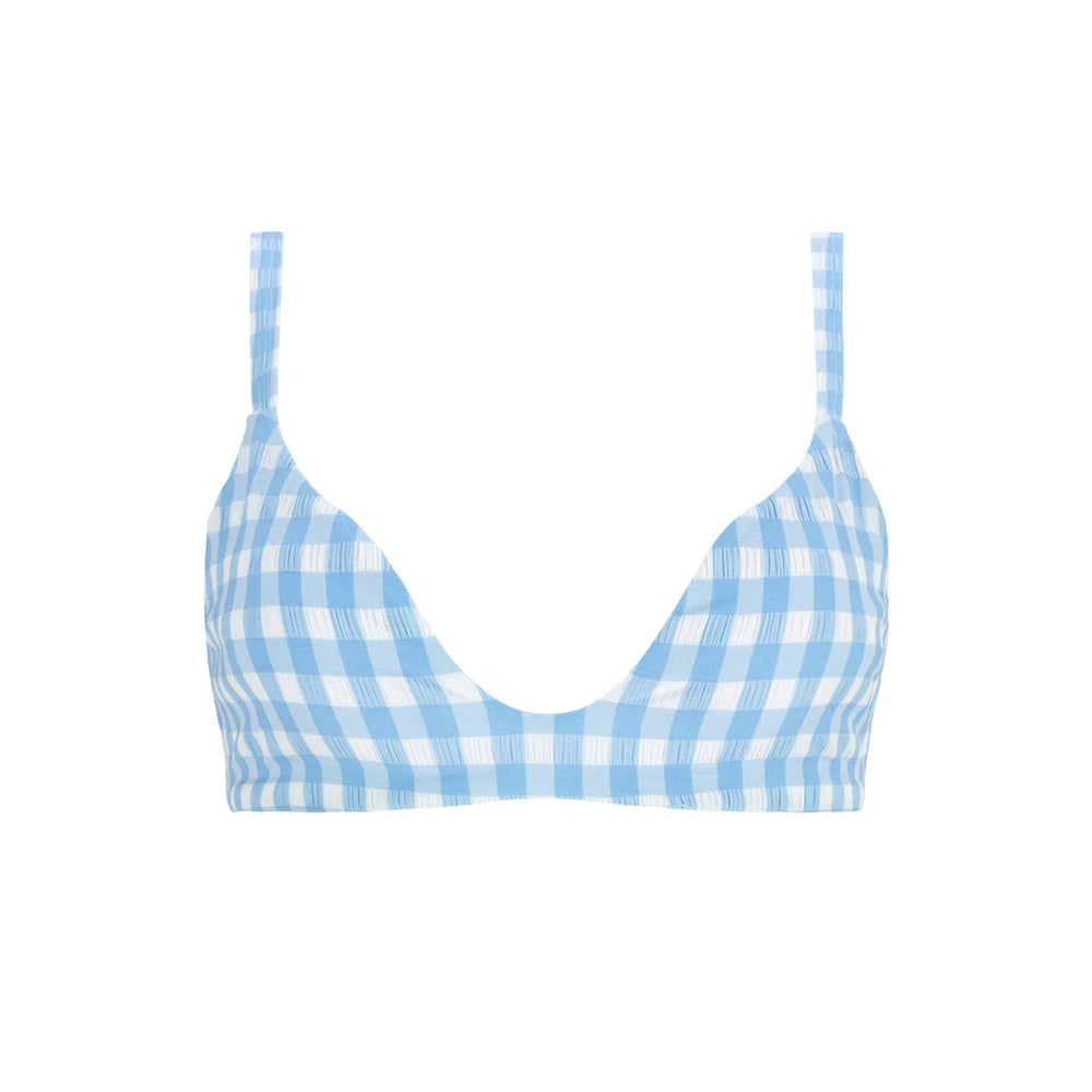 Women's Surfside Blue Crinkle Gingham Scoop Neck Bikini Top