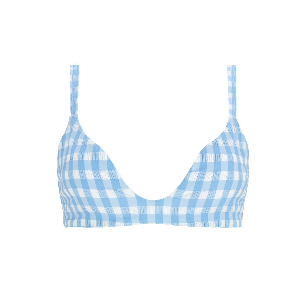 Women's Surfside Blue Crinkle Gingham Scoop Neck Bikini Top