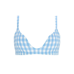 Women's Surfside Blue Crinkle Gingham Scoop Neck Bikini Top