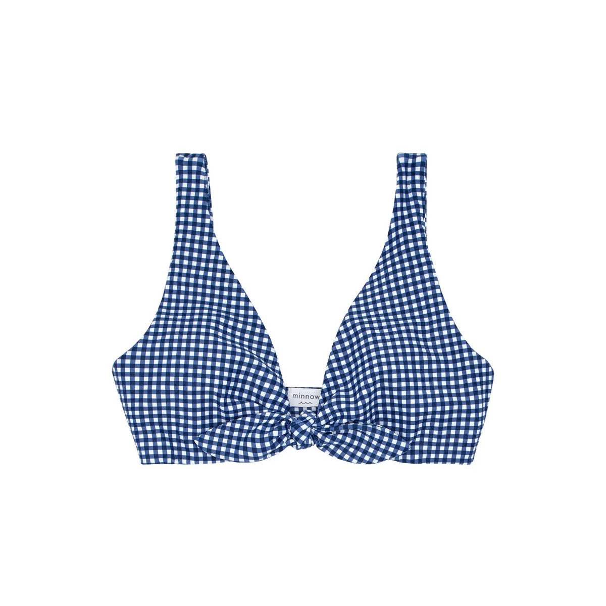 Women's Navy Gingham Tie-Front Bikini Top