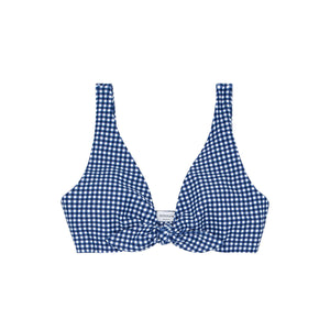 Women's Navy Gingham Tie-Front Bikini Top