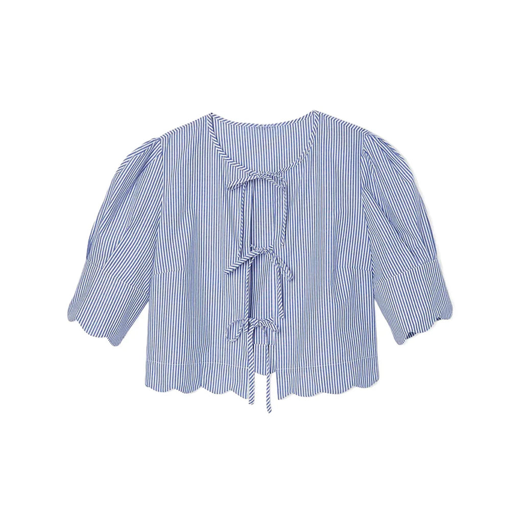 Scalloped Top in Blue Stripe