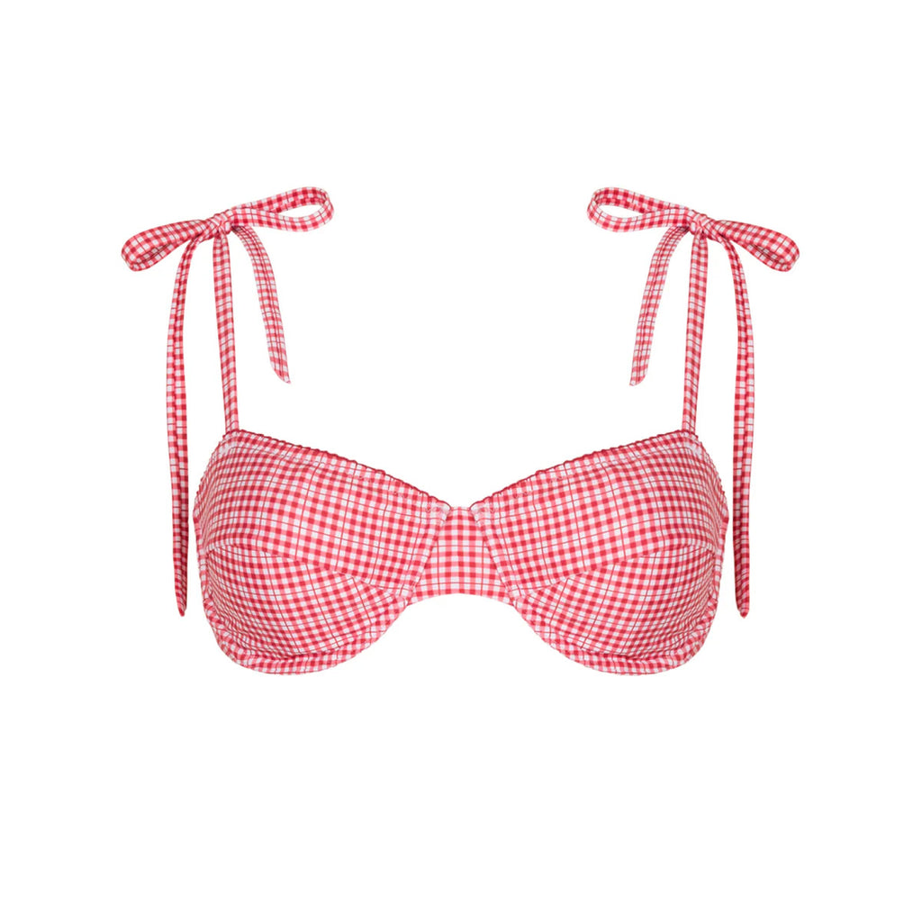 Women’s Poppy Gingham Cup Bikini Top with Tie Straps