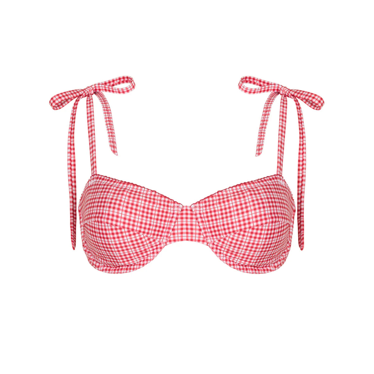 Women’s Poppy Gingham Cup Bikini Top with Tie Straps