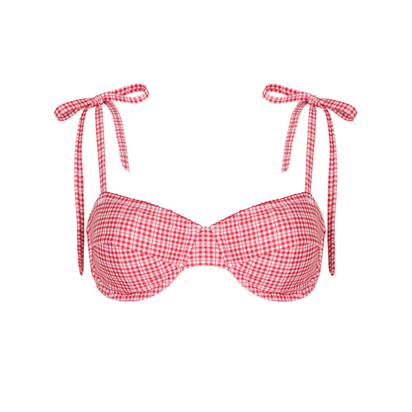 Women's Poppy Gingham Cup Bikini Top with Tie Straps | Over The Moon