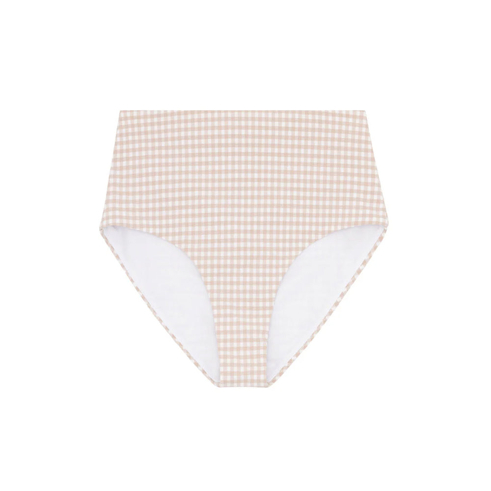 Women's Brown Crinkle Gingham High Waisted Bikini Bottom