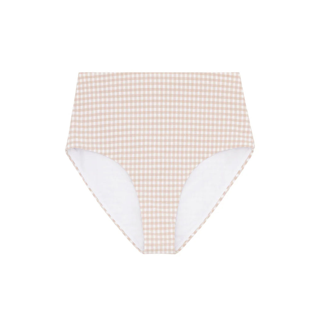 Women's Brown Crinkle Gingham High Waisted Bikini Bottom