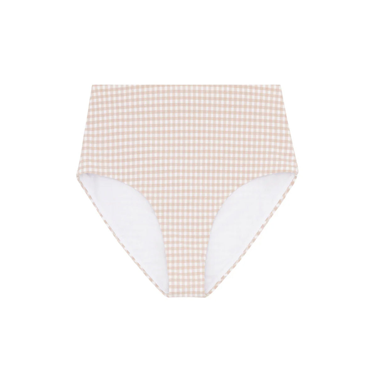 Women's Brown Crinkle Gingham High Waisted Bikini Bottom