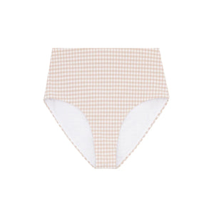 Women's Brown Crinkle Gingham High Waisted Bikini Bottom