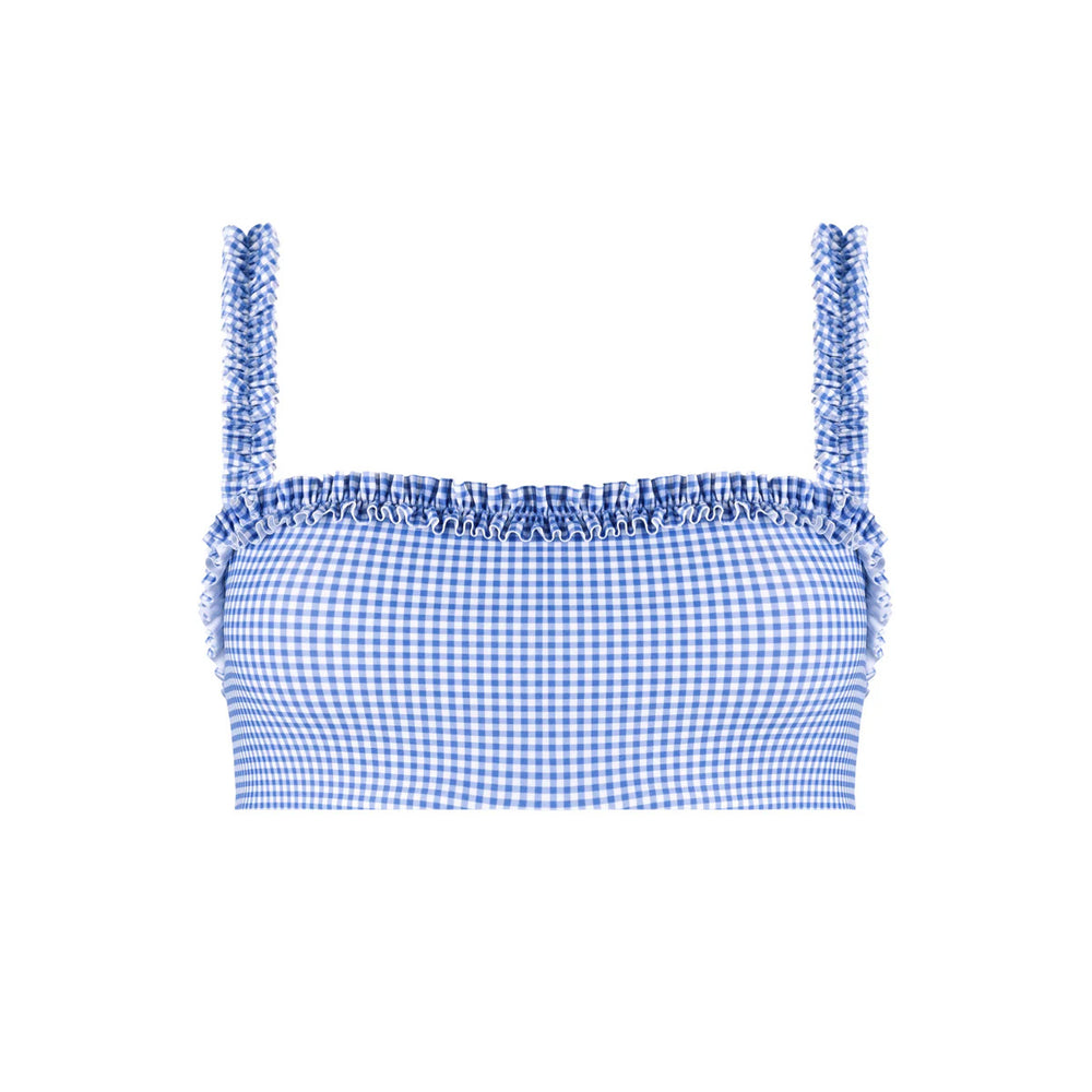 Women's Sky Blue Gingham Bandeau Bikini Top