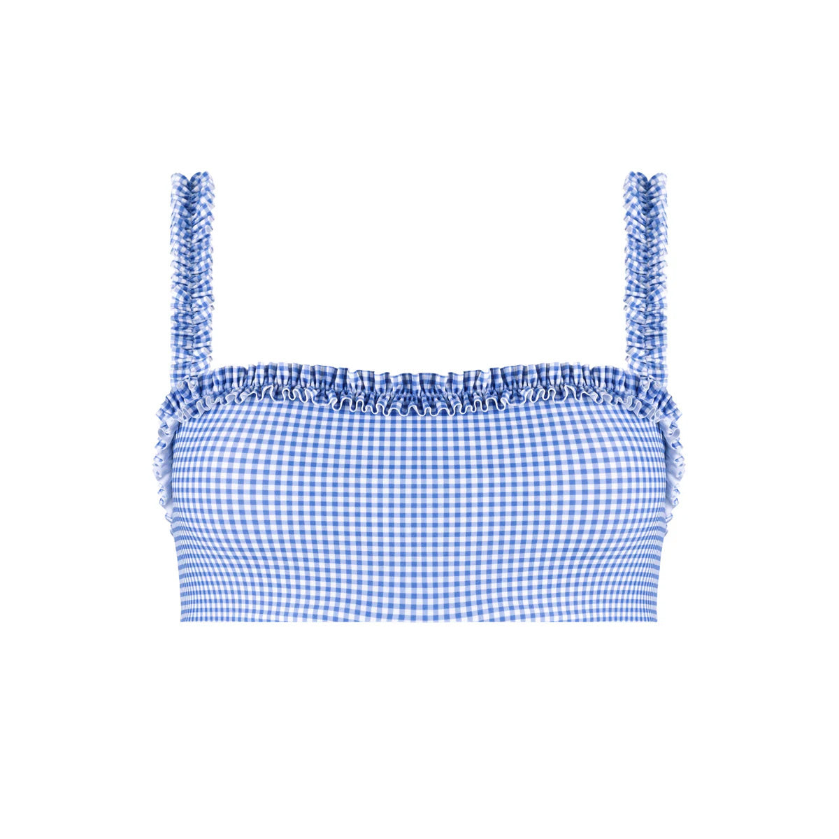 Women's Sky Blue Gingham Bandeau Bikini Top