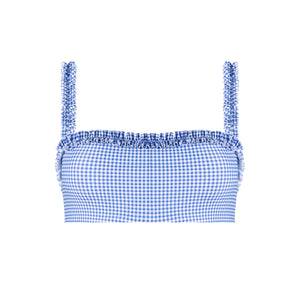 Women's Sky Blue Gingham Bandeau Bikini Top