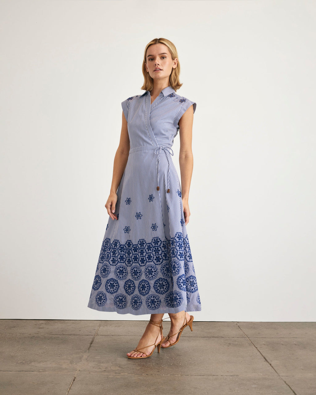 Midi Shivon Dress in Blue & Optic White