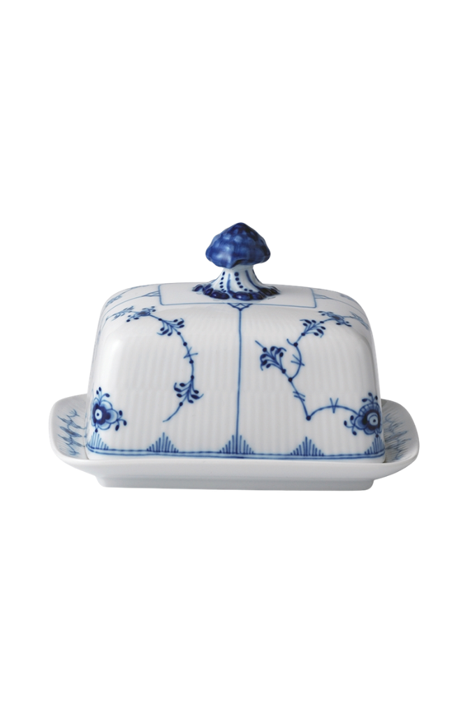 Blue Fluted Plain Butter Dish 14 Oz