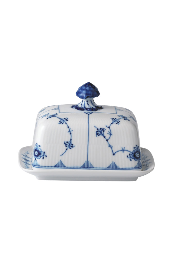 Blue Fluted Plain Butter Dish 14 Oz