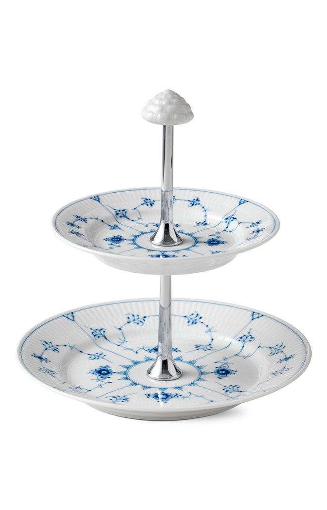 Blue Fluted Plain 2 Tier Etagere 9.5"