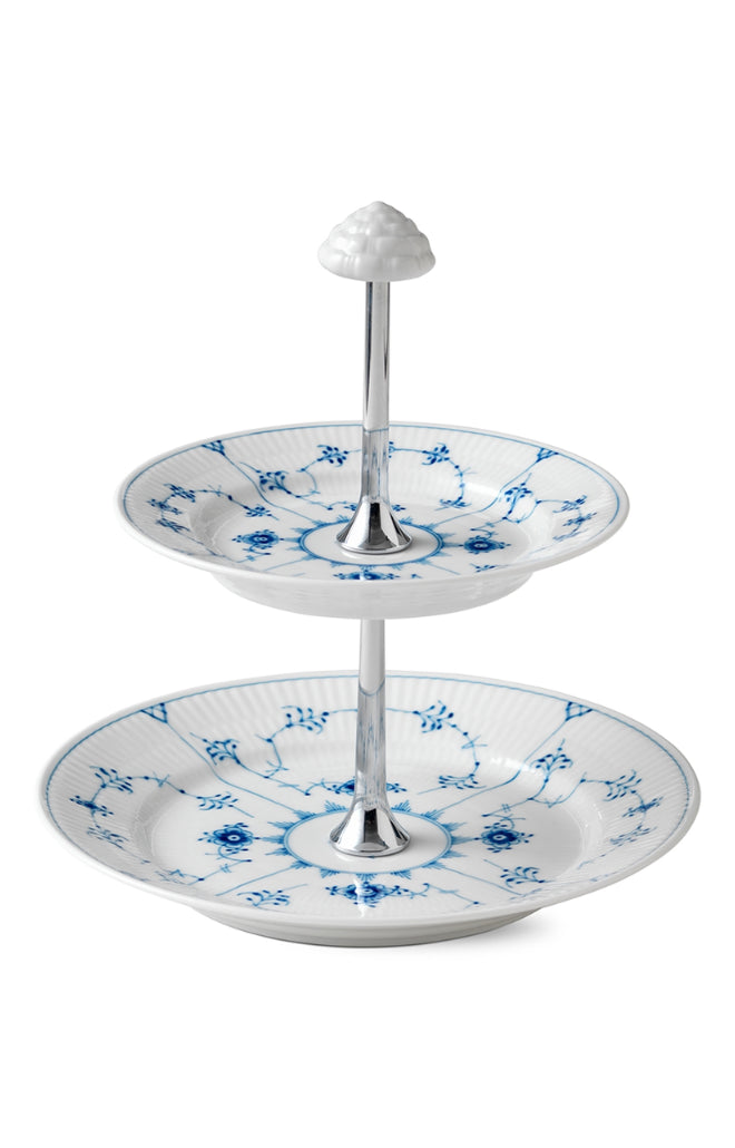 Blue Fluted Plain 2 Tier Etagere 9.5"