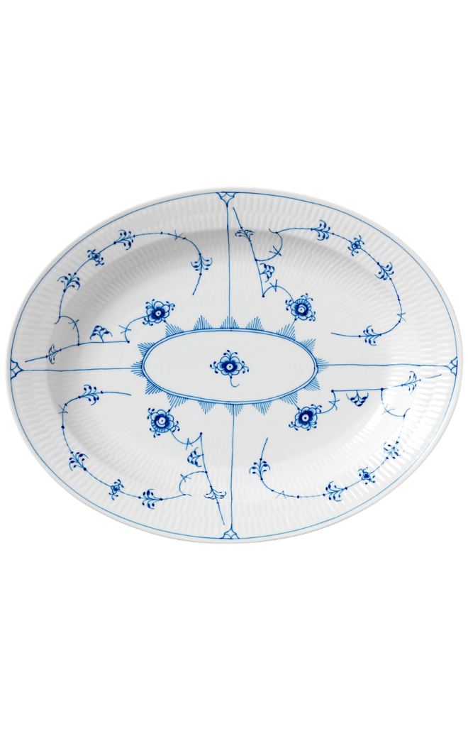 Blue Fluted Plain Oval Platter Large 14.25"