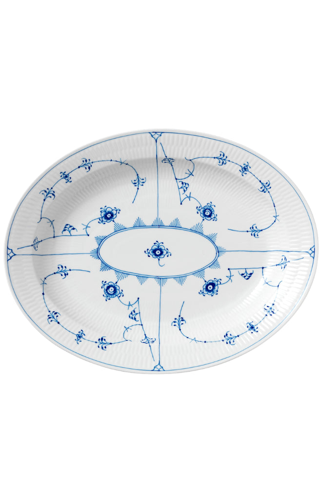 Blue Fluted Plain Oval Platter Large 14.25"