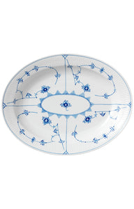 Blue Fluted Plain Oval Platter Large 14.25"