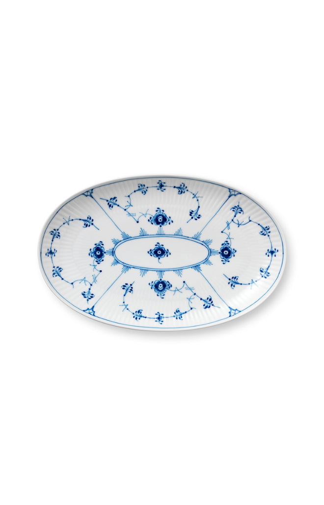Blue Fluted Plain Oval Accent Dish 9"