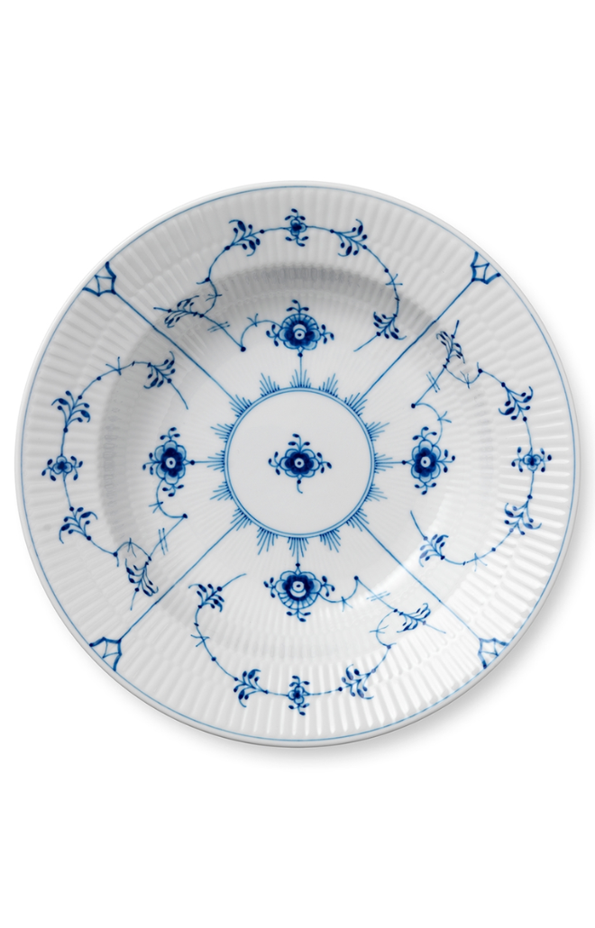 Blue Fluted Plain Rim Soup Bowl 9"