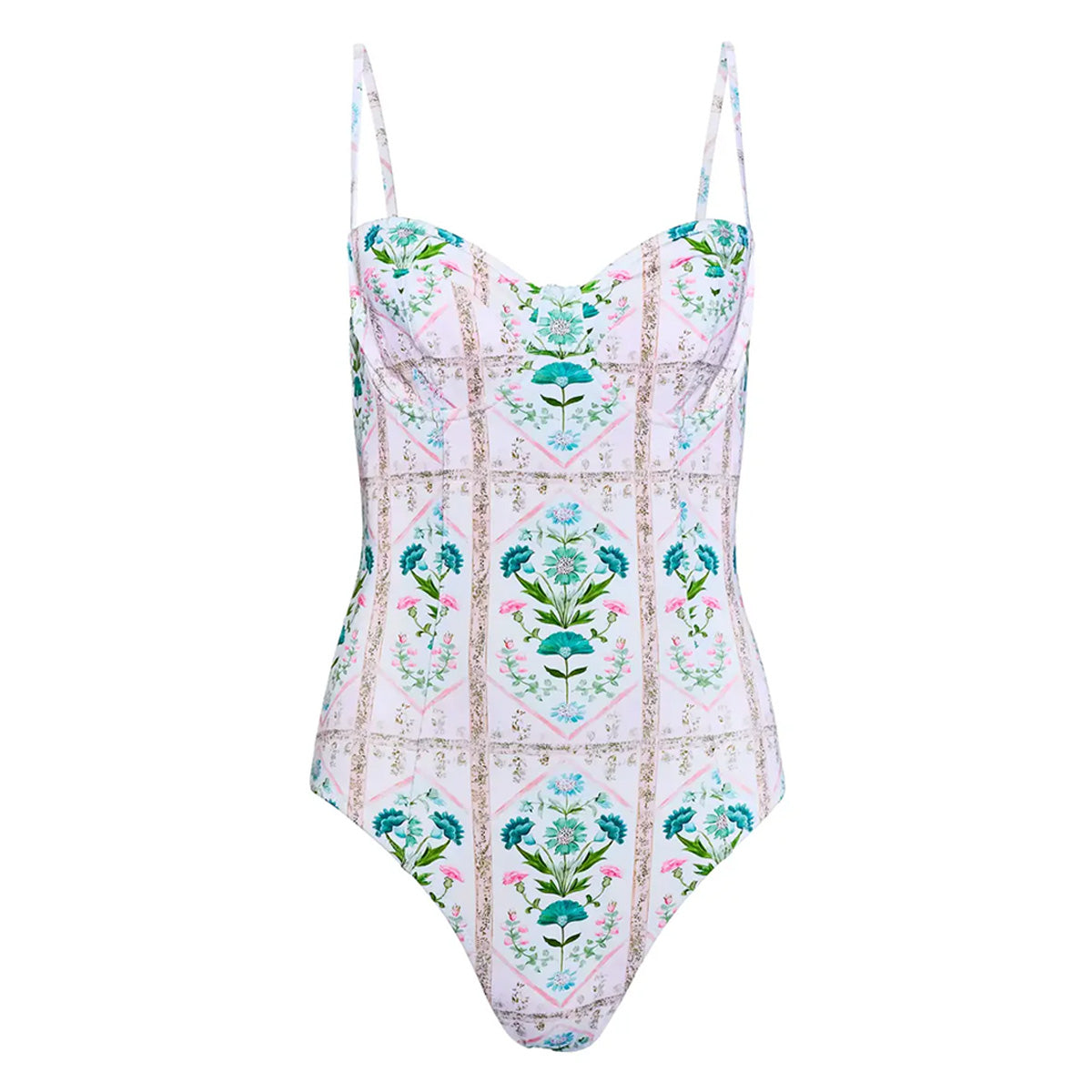 Underwire One-Piece Swimsuit in Pink Trellis
