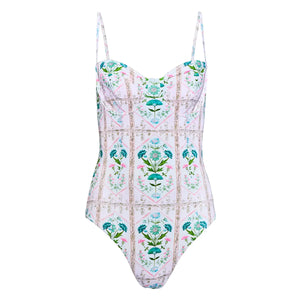 Underwire One-Piece Swimsuit in Pink Trellis