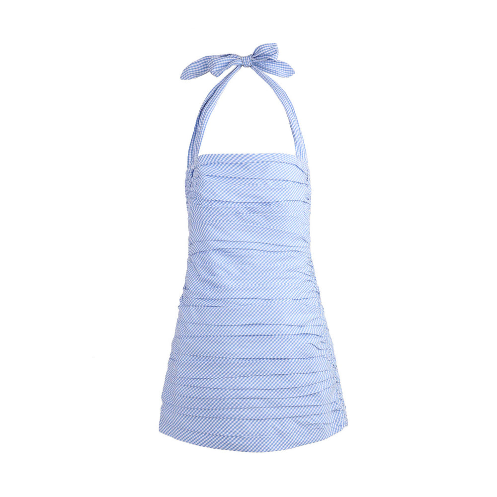 Tippy Mini Dress in Light Blue Gingham