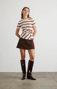 Short Sleeve Carlita Top in Cream & Raisin Wide Stripe