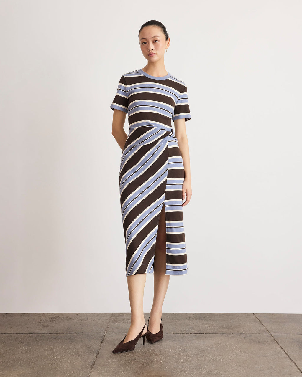 Short Sleeve Cody Dress in Dark Fig/Winter Sky/Cream Multi