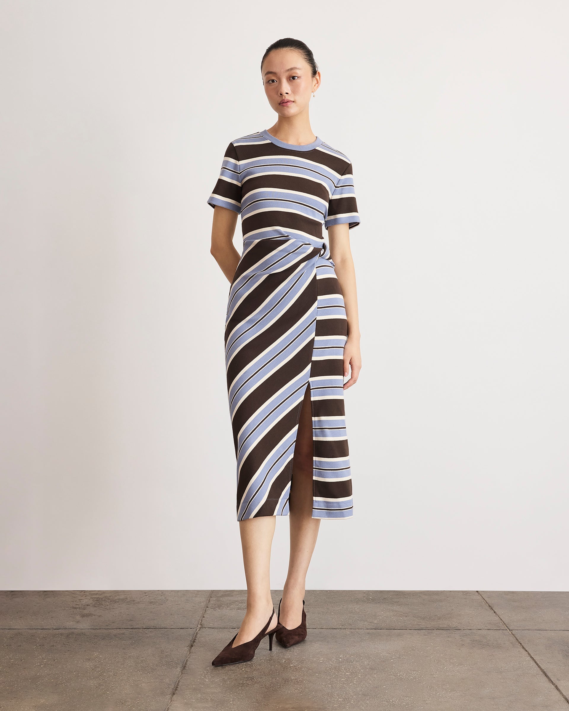 Short Sleeve Cody Dress in Dark Fig/Winter Sky/Cream Multi