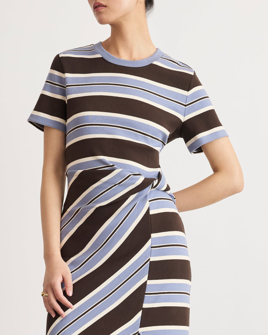 Short Sleeve Cody Dress in Dark Fig/Winter Sky/Cream Multi