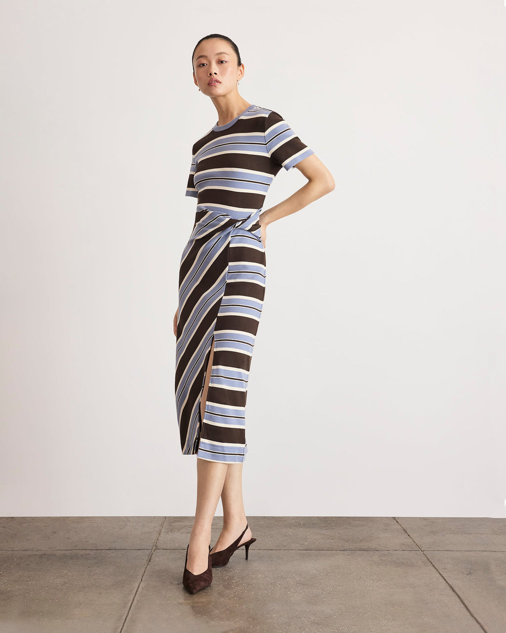Short Sleeve Cody Dress in Dark Fig/Winter Sky/Cream Multi