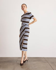 Short Sleeve Cody Dress in Dark Fig/Winter Sky/Cream Multi